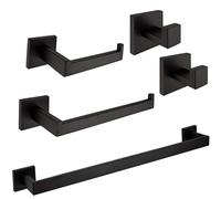 LBRTMED Bathroom Accessories Set with 4 Black Hooks for Hanging Towels Wall Mounted Bar Rack for Toilet Paper Rolls Stainless Steel Hardware.