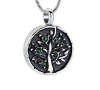 LBRTMED Customized Urn Necklace Round Tree with Green Crystal Pendant Stainless Steel Ashes Holder As Gift Cremation Jewelry