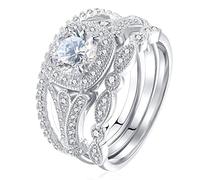 LBRTMED CWZZWS Fashion Ring Set Three-in-One Round Wedding Bands Set Engagement Rings 925 Silver Ring Cubic Zirconia CZ Promise Eternity Band for Women Size 6-10 (8#)