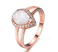 LBRTMED CWZZWS Water Drop Shape White Fire Opal Ring Rose And Gold Filled Engagement Rings For Women Jewelry