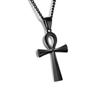 LBRTMED dsanbo Stainless Steel Necklace Pendant Egypt Ankh Cross with 62 cm Chain for Men Women Jewellery Silver Black Gold, Stainless Steel Gold
