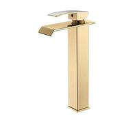 LBRTMED Gold Waterfall Bathroom Faucet Deck Mount Single Lever Vanity Vessel Sinks Tap Cold and Hot Water Basin Tap Gold B Short
