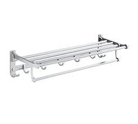 LBRTMED Heavy Duty Wall Mounted Double-Layer Folding Towel Rack - Movable Aluminium Alloy Storage Shelf with Hook for Bathroom & Kitchen Matte Finish 40cm-A