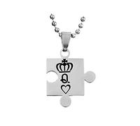 LBRTMED KnBoB Silver Gold Puzzle with Engraving Queen King Crown Necklace Stainless Steel Pendant Necklaces for Couple 60CM