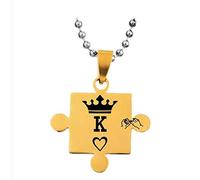LBRTMED KnBoB Silver Gold Puzzle with Engraving Queen King Crown Necklace Stainless Steel Pendant Necklaces for Couple 60CM