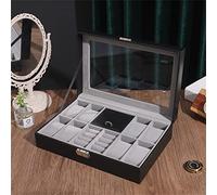 LBRTMED Leather 8 Grid Slots with Mirror Watches Storage Box Ring Stud Bracelet Necklace Big Space Jewelry Organizer Display Case (Color : B, Size (B