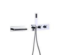 LBRTMED Shower Head Bath Mixer Taps with Shower Wall Mounted Concealed Bath Mixer Tap Waterfall 4 Hole Hot and Cold Brass Waterfall Bathtub Faucet for Bathroom Chrome