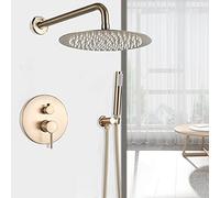 LBRTMED Shower Head Brushed Golden Shower Faucet Wall Mounted 8/10/12/16 Inch Big Rain Shower Head Bath Shower Faucet Set with Hand Shower,10 Inch Shower Set,10 Inch Shower Set