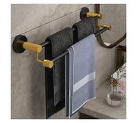 LBRTMED Stainless Steel Double Layer Bathroom Shelf with Towel Bar and Hooks Wall Mounted Bathroom Organizer Rack for Kitchen Bathroom and More (40 cm Black)