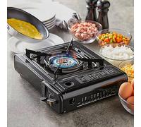 LBS® Black Portable Camping Stove with Cary Case & 4 Butane Gas | EN417 Compliant Premium Camping Stove Gas Portable | with Automatic Ignition & Heat Control