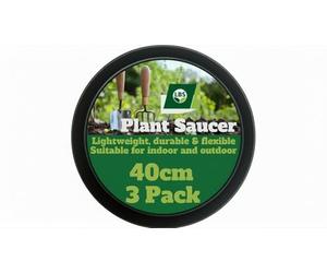 LBS Horticulture Pack of 3 - 40cm Heavy Duty Plant Pot Saucers Black | Large Patio Planter Drip Trays for Decking & Outdoor Surfaces - Deep Dish UV-Resistant Recycled Plastic Water Catcher