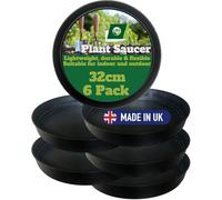 LBS Horticulture Pack of 6-32cm Heavy Duty Plant Pot Saucers Black Drip Trays for Indoor & Outdoor Pots - Durable Recycled Plastic Planter Base Water Catcher - Frost Resistant Garden Flower Tray