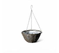 LBS Horticulture Willow & Black Rattan Hanging Basket - Round Planter with Chain, Liner Included - Rustic Outdoor Garden Flower Basket 35cm