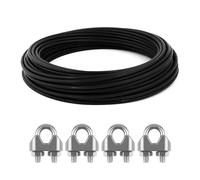 LbsAMP 15m Heavy Duty 3mm 7x7 Steel Wire Rope with 4 Cable Clips - Stainless Steel for Picture Hanging, Sculpturing, Gardening and Craft Making Projects