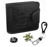 LbsAMP Anime Wallet Leather Coin Purse Wallet with Keychain and Skull Ring Cosplay Fashion Credit Card Holder Gift Foldable Wallet Anime Pattern Purse Cartoon for Anime Fan Teen Boys Men - Black