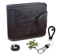 LbsAMP Anime Wallet Leather Coin Purse with Keychain and Skull Ring Modern Fashion Unisex Credit Card Holder Gift Foldable Wallet Anime Pattern Purse Cartoon for Anime Fan Teen Boys Men - Brown