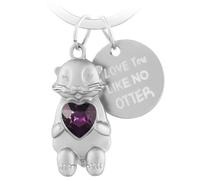 LbsAMP Otter Keychain Hold Heart Metal Engraving I Love You Like No Otter Lucky Charm Love Keyring Cute Animal Keychain Ornaments Gift Anniversary for Couples Girlfriend Family Partner - Purple