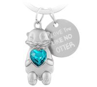 LbsAMP Otter Keychain Hold Heart Metal Engraving I Love You Like No Otter Lucky Charm Love Keyring Cute Animal Keychain Ornaments Gift Anniversary for Couples Girlfriend Family Partner - Blue
