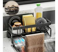 LbsAMP Sink Caddy Kitchen Sink Organizer with 4 Adhesive Hooks Multifunctional 2 in 1 Sponge and Washing Up Liquid Holder for Kitchen Sink Drainer Caddy Storage Hanging Without Drilling - Black