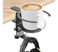 LBTING Desk Cup Holder, 2-in-1 Adjustable & 360° Rotating Office Gaming Desk Accessories for Under Desk Headphone Stand Hanging Headset, Holding Coffee Mug, Drinks, Water Bottle - Black