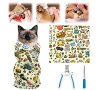 LBU 27.6" X Large Cat Grooming Wrap Self-Adhesive Cat Wrap for Cutting Nails with Nail Clipper&File Cat Restraint Burrito Wrap for Nail Clipping Anti-Scratch/Escape Cat Swaddle Wrap(Within 15lbs)