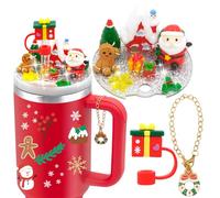 LBU Christmas Stanley Cup Accessories for 40oz Tumbler Including 1Pcs Holiday Bling Red Stanley Lid Topper + 1Pcs Silicone Straw Cover Cap + Stanley Handle Charms for H2.0 Tumbler Accessories