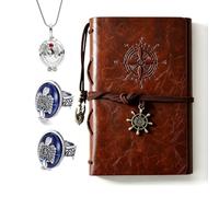 LBulexy 4 Pcs The Vampire Opening Vervain Locket Pendant Necklaces Family Crest D & S Ring Leather Notebook Journal Cosplay jewelry Set for fans