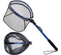LBW Collapsible Rubber Fishing Net with Handle, Folding Kayak Net for Freshwater or Saltwater, Compact Landing Net for Catfish, Bass, Trout