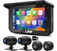 LBW Professional Motorcycle Dash Cam, Wireless Apple Carplay, Android Auto, TPMS, Front & Rear HD 1080P Camera (IMX307 Chip), Motorcycle DVR, G-Sensor, 5" IPS Touch Screen, Bluetooth, Support Siri