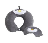 lbxtswpl Kids Travel Pillow, Memory Foam Airplane Pillow with Cute Eye Mask, Cute Neck Pillows for Kid, Lightweight Travel Pillows Set Animal Flight for Airplane Car Train Bus(Black)