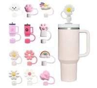 lbxtswpl Straw Covers Cap, 12PCS Silicone Straw Toppers, Reusable, Dust-Proof, Leak-Proof, 10mm Straws, 12 Count, Set of 8 Unique Designs