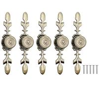 LBY 5pcs Cabinet Knobs Pulls Handles, Vintage Style Door Knob Back Plate Pull Handle, with Screws, Wardrobe Door Furniture Pulls (Dia. 22mm/.87'') Zinc Alloy Green Bronze