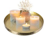 LByng Hammered Brass Gold Serving Tray, Circle Round Candle Plate Decorative Tray, Aluminum Vanity Tray for Jewelry, Make up and Perfume, Food Display Coffee Table Tray- Handcrafted in India(11 inch)