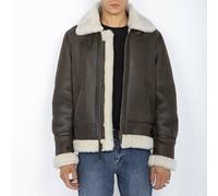 Schott NYC Men's Lc1259 B-3 Leather Long Sleeve Coat, Brown, Medium
