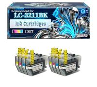 LC-3211BK LC-3211C LC-3211M LC-3213Y Ink Cartridges Compatible for Brother MFC-J491DW MFC-J497DW MFC-J890DW MFC-J895DW Printers, With Chip Large Capacity 800 Pages (2 Set)