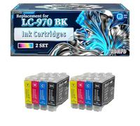LC-970BK LC-970C LC-970M LC-970Y Ink Cartridges Compatible for Brother DCP-135C DCP-150C DCP-235C DCP-260C MFC-235C MFC-260C Printers, With Chip Large Capacity 600 Pages (2 Set)