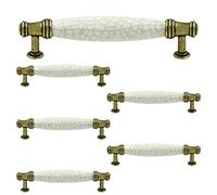 LC LICTOP 152mm/5.98" Antique Brass Ceramic Dresser Pulls 128mm/5 Hole Distance Marble Ceramic Drawer Handles Pulls Off White,6pcs