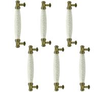 LC LICTOP 5.98 Inch Antique Brass Ceramic Drawer Handles 6Pcs - 5.04 Inch Hole Center Vintage Dresser Pulls, Off White Cracking Pattern Cabinet Knobs for Kitchen Cupboard