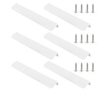 LC LICTOP 9.84 Inch White Cuved Edge Finger Pulls for Cabinet 6Pcs, 7.56 Inch Hole Spacing, Aluminum Alloy Funiture Pull, Back Mount Concealed Handles for Cupboard, Drawer, Dresser, Wardrobe