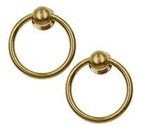LC LICTOP Antique Brass Pulls Ring 2Pcs, 1.97 Inch Drawer Handles, Drop Ring Pulls Vintage Solid Brass Kitchen Cabinet Hardware for Cupboard Dresser Drawers Wardrobe Furniture