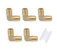LC LICTOP Brass Elbow Fittings, 1/4 NPT Male x 1/4 NPT Male, Barstock Street Elbow Connector, Forged Brass Fitting for Pipe Hose Line Connection, with 3.28Ft Sealing Tape, 5Pcs
