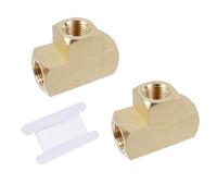 LC LICTOP Brass Tee Fittings, 3-Way 1/8 NPT Female, Barstock Street Tee Forged Brass Fitting for Pipe Hose Line Connection, with 3.28Ft Sealing Tape, 2Pcs