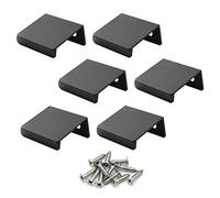 LC LICTOP Edge Pull Handles for Cabinets, 1.38 Inch Aluminum Alloy Finger Tab Pulls, Concealed Drawer Handles for Kitchen, Dresser, Wardrobe, 0.63 Inch Hole Spacing, 6Pcs Black Edge Pulls
