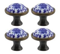 LC LICTOP Vintage Ceramic Drawer Knobs, Light Blue Floral Cabinet Knobs, Circular Edge Zinc Alloy Decorative Dresser Pulls for Bathroom, Kitchen (4 Pcs)
