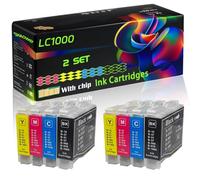 LC1000 Compatible for Brother Ink Cartridges with Chip Intellifax 2480 MFC-240C MFC-465CN MFC-5860CN MFC-680CN Printers (2 Set)