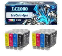 LC1000 Ink Cartridges Compatible for Brother DCP-350C DCP-535CN DCP-540CN DCP-680CN Fax 1460 Intellifax 1960C Printers, With Chip Large Capacity 500 Pages (2 Set)