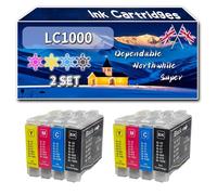 LC1000 Ink Cartridges Compatible for Brother MFC-440CN MFC-465CN MFC-5460CN MFC-5860CN MFC-660CN MFC-680CN MFC-845CW Printers (2 Set)