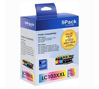 LC103 Ink Cartridges Compatible for Brother Printer Ink LC103XL LC103 XL LC101 XXL Ink Cartridges for MFC-J870DW MFC-J6920DW MFC-J6520DW MFC-J450DW MFC-J470DW (2 Black, 1 Cyan, 1 Magenta, 1 Yellow)