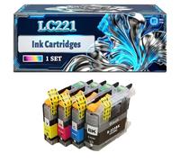 LC221 Ink Cartridges Compatible for Brother DCP-J562DW MFC-J480DW MFC-J680DW MFC-J880DW Printers, With Chip Large Capacity 500 Pages (1 Set)