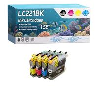 LC221BK LC221C LC221M LC221Y Ink Cartridges Compatible for Brother DCP-J562DW MFC-J480DW MFC-J680DW MFC-J880DW Printers, High-Definition Printing Effect with Chip, 500 Pages (1 Set)